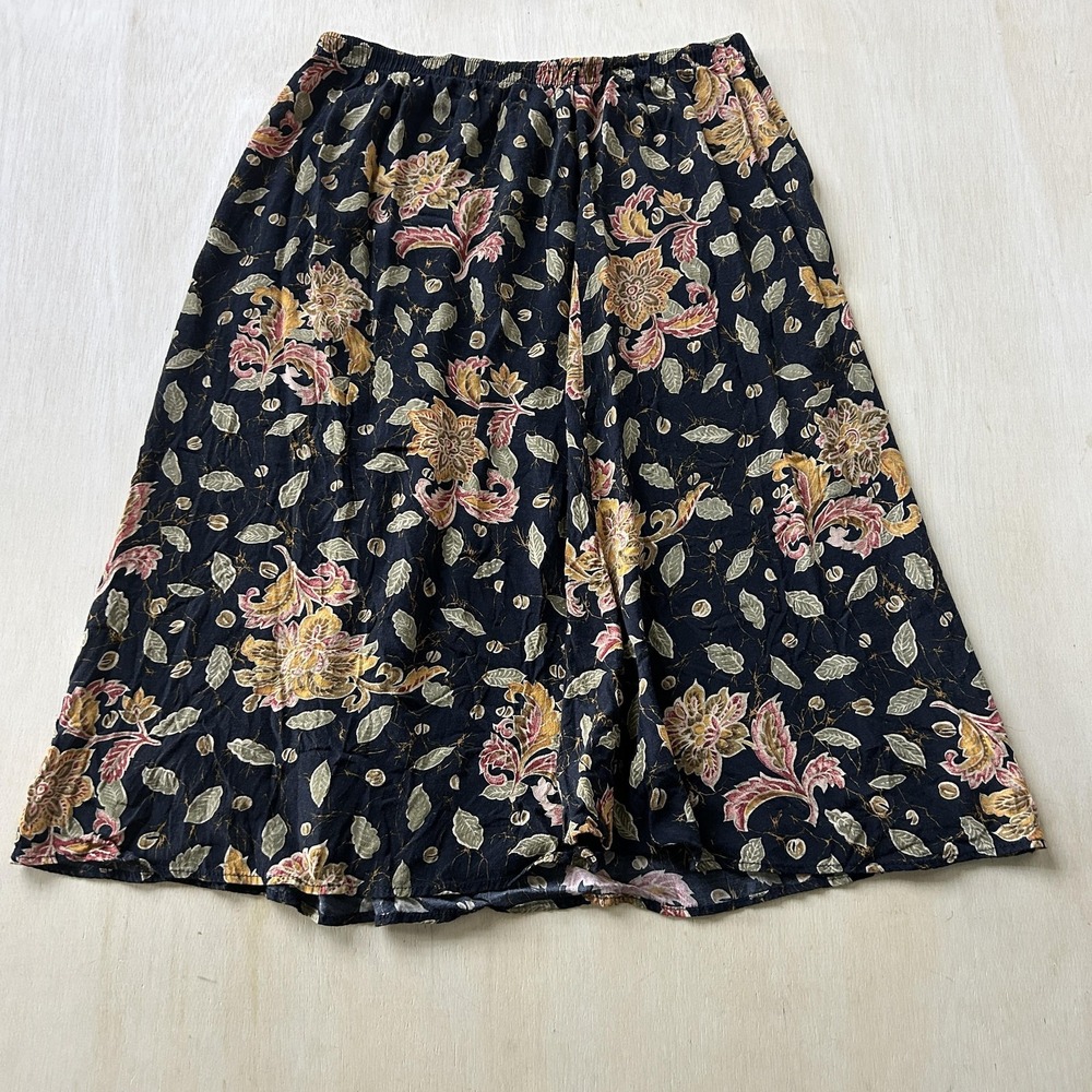 My Pieces Woman Skirt Womens Large Navy Floral A-Line Midi Elastic Waist Casual - Picture 1 of 6